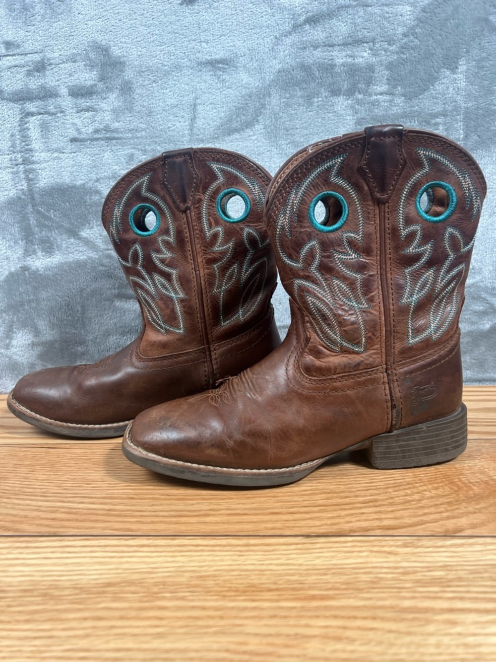 Justin Boots Youth Bowline Junior Whiskey Brown Kids Cowboy Boots SZ 4D